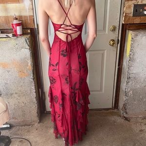 Red floral formal dress